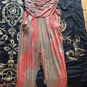Heart & Hips Pink and Gray Tie-Dye Jumpsuit